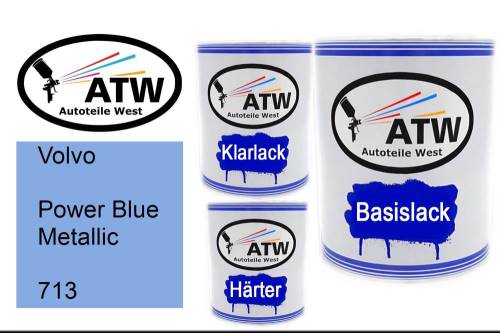 Volvo, Power Blue Metallic, 713: 1L Lackdose + 1L Klarlack + 500ml Härter - Set, von ATW Autoteile West.
